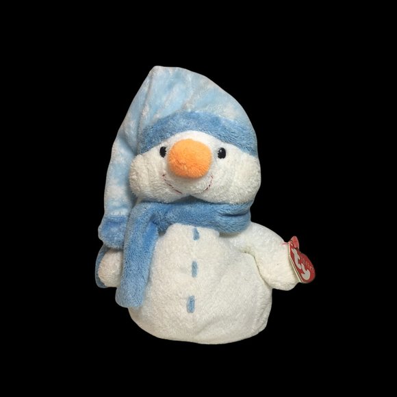 Ty Other - Ty Pluffies Windchill Snowman Beanbag White Blue Plush Stuffed Tylux Toy TAGS 8"